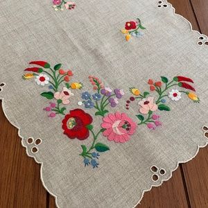 Hand Embroidered Vintage Floral Table Runner